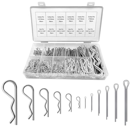 ZJQYDS 250pcs Cotter Pin Hairpin R Clips Assortment Kit, 12 Sizes Zinc Plated Steel Cotter Pin Spring Fastener Assortment Kit Hitch Pins Clips Locking Set