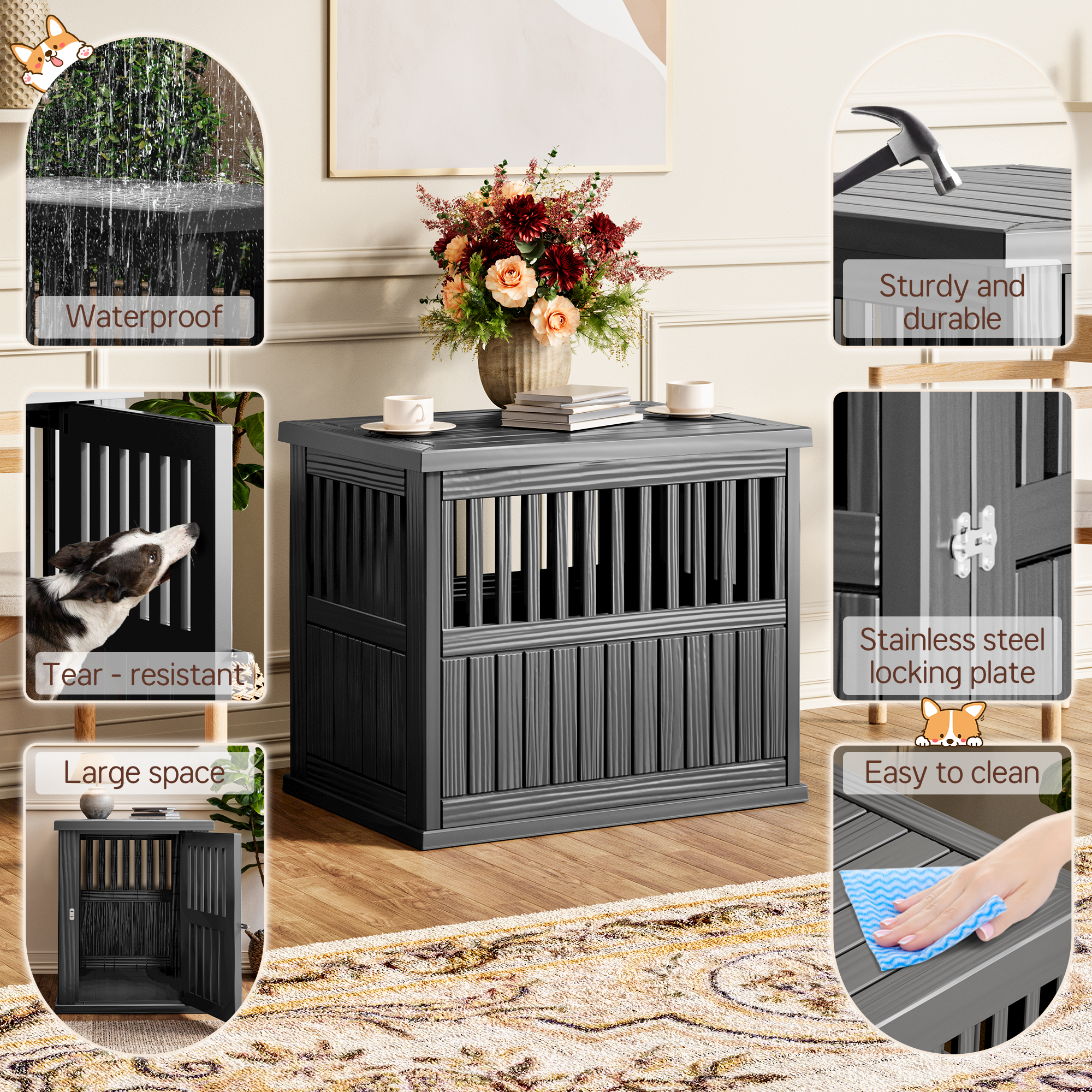 Bifanuo Decorative Dog Crate End Table, Black photo 7