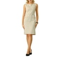 thumbnail image 1 of Vestido sin mangas de tweed para mujer Inspire Chic, con cuello barco, vestido de oficina tipo sheath, talla XL, color beige, 1 of 5