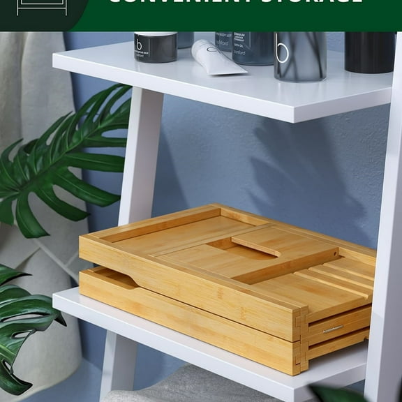 Bamboo Bath Shelf, Premium Foldable Wood Bath Table, Expandable Bathtub & Bathroom Accessories, New Home Gifts for Mom, Housewarming, Anniversary, Wedding ﻿ ﻿