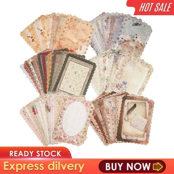 6 Pack Vintage Lace Edged Scrapbook Stationery Paper Assorted Set 4.9x6.9 Inch