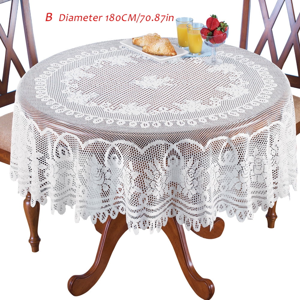 Warp Knitted Lace White Rose Round Table Cloth Western Table