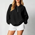 thumbnail image 2 of Womens Sweatshirt Dqueduo Women's Long-Sleeve Solid Color Casual Loungewear Top – Drop Shoulders & Half-Zip Collar Black XL, 2 of 7