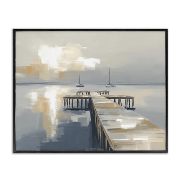 Stupell Industries Coastal Pier with Two Boats Seascape Black Framed Giclee Art, 14 x 11, by Kim Curinga