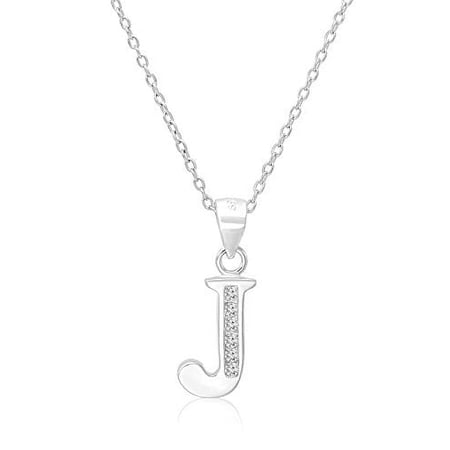 Tilo Jewelry 925 Sterling Silver CZ Initial Letter "J" Pendant Necklace for Women, Men & Unisex - 18 Inch