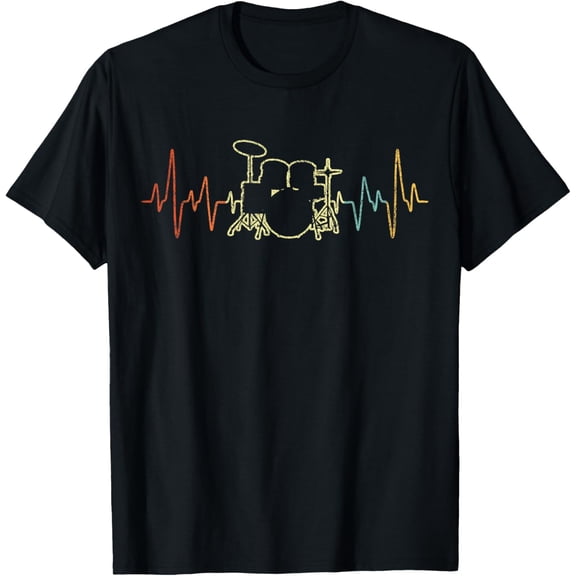 Funny Drum Heartbeat Drummer Drumming Drum sticks Retro T-Shirt men and women can wear,black,white,creative gift