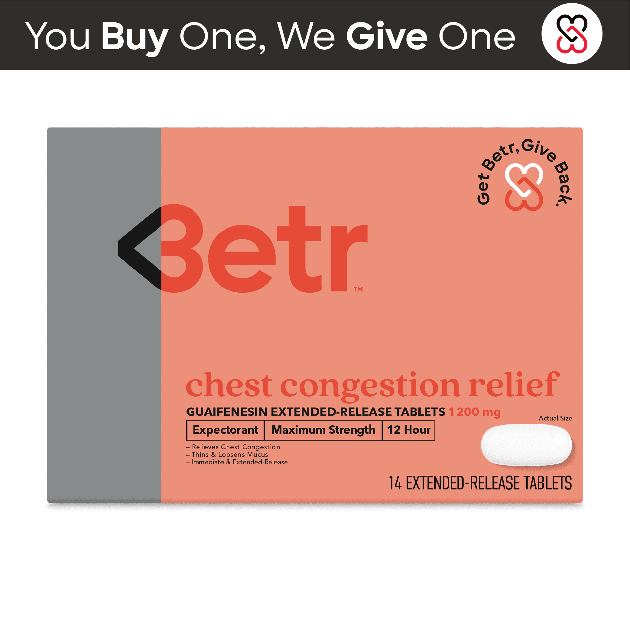 Betr Remedies Chest Congestion & Mucus Relief, Expectorant, Guaifenesin 1200 mg, 14 Tablets
