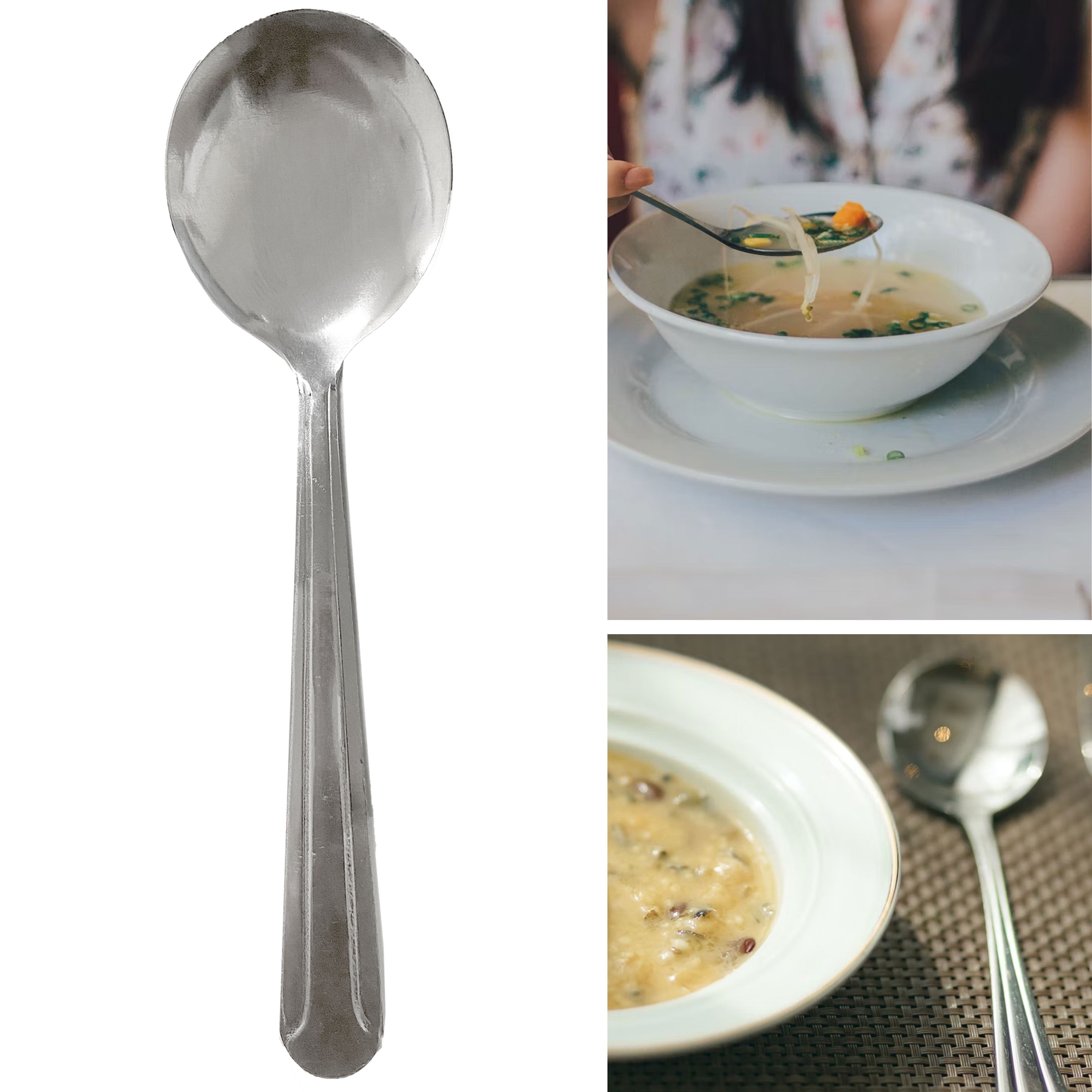 12 Stainless Steel Soup Spoons Ice Cream Round Bouillon Dominion Table