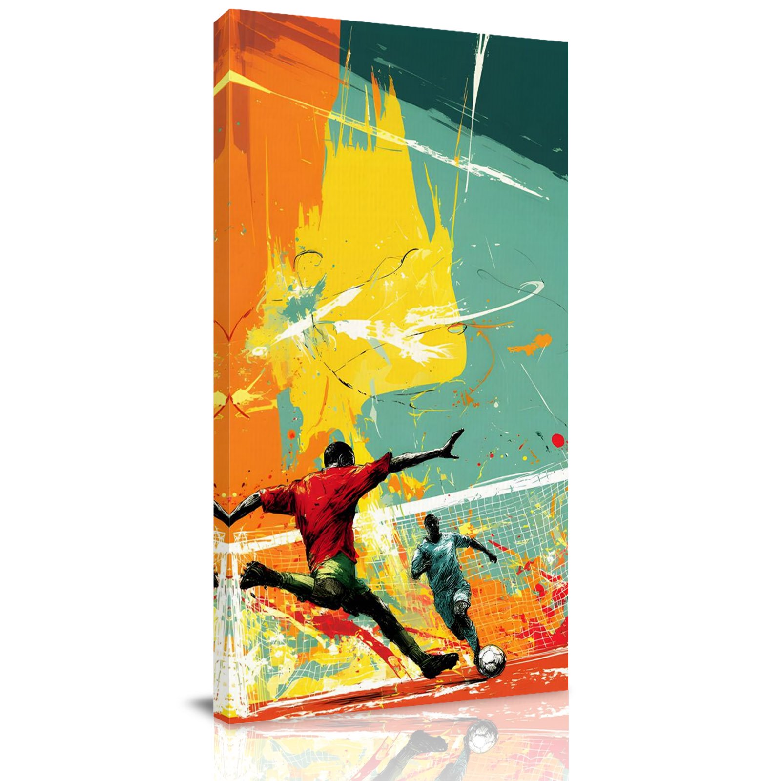 Canvas Wall Art Soccer Match Framed Canvas Prints for Bedroom Dining Room Abstract Players Goal Post Action Silhouette Gallery Wrapped Wall Decor for Home Office Gifts 20 x40 Ship Next Day