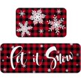 thumbnail image 1 of Christmas Kitchen Rugs Set of 2, Let It Snow Christmas Snowflake Kitchen Rugs Non Slip Washable, Winter Red Buffalo Plaid Kitchen Floor Mats Christmas Decorations, 18''x 48''+ 18''x 30'', 1 of 6