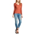 thumbnail image 3 of KOGMO Women's Long Sleeve V-Neck Fitted Rib Rayon Nylon Sweater Top, 3 of 3
