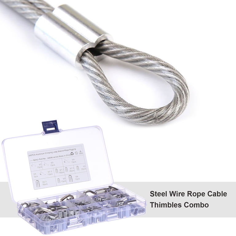 3/16 Wire Rope Thimbles & Sleeves Kit - 20Pcs Stainless Steel Thimbles + 100Pcs Aluminum Ferrules
