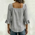 thumbnail image 4 of Mifsaly Womens Square Neck Blouses Front Bow 3/4 Ruffle Bell Sleeve Tops Lightweight Textured Loose Fit Dressy Casual Work Linen Blouse Gray,XXL, 4 of 5