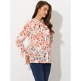 thumbnail image 4 of Blusa floral vintage de manga larga con cuello abotonado y pajarita para mujer Blanco L, 4 of 5