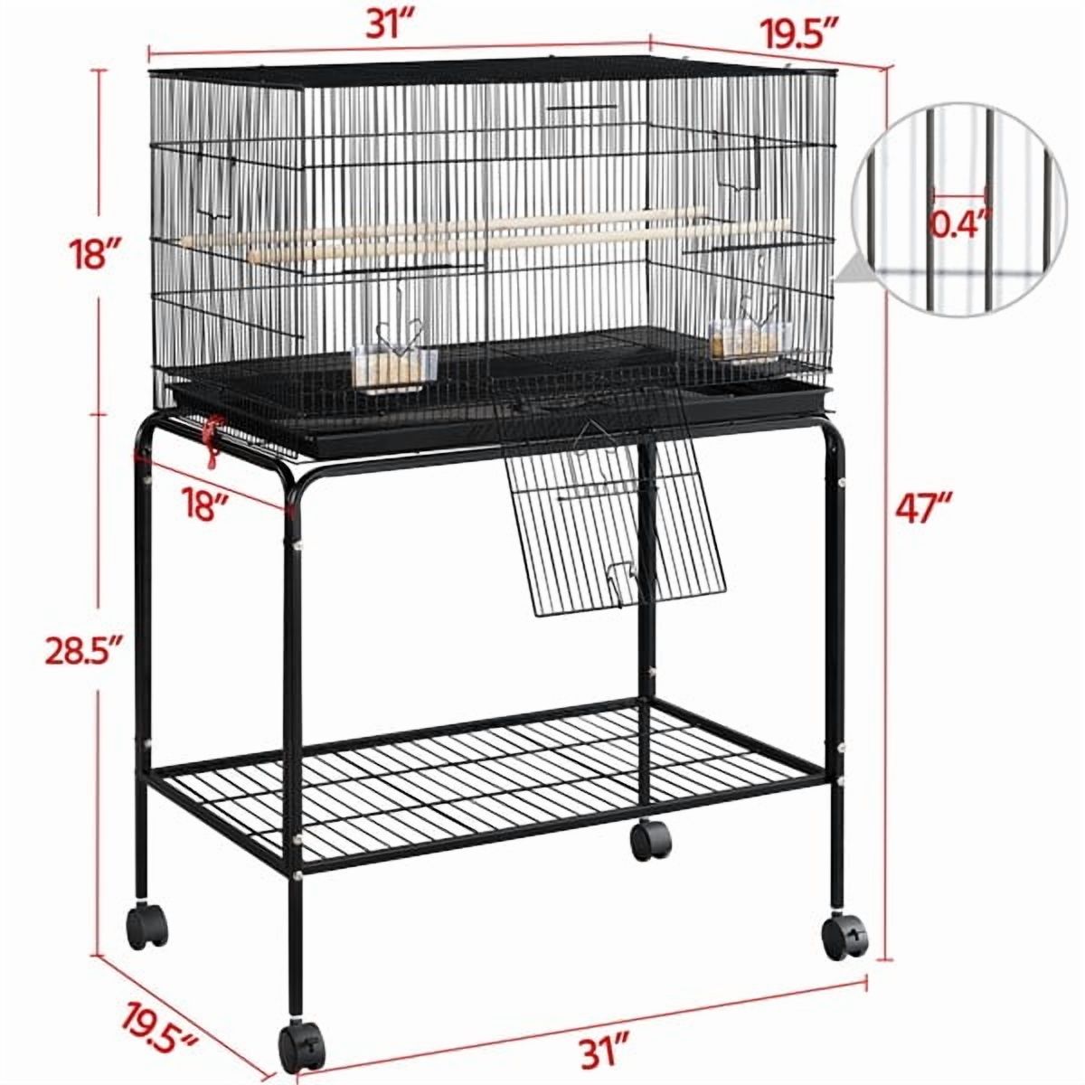 ZYPPP Flight Bird Cage for Parakeet Budgie Finch Lovebird w/ Detachable Stand&Wheels