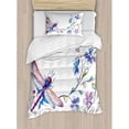 thumbnail image 3 of Ambesonne Dragonfly Duvet Cover Set, Watercolor Bug Butterfly Like Moth with Branch Ivy Flowers Lilies Art, Decorative 3 Piece Bedding Set with 2 Pillow Shams, Queen Size, Purple Green, 3 of 3