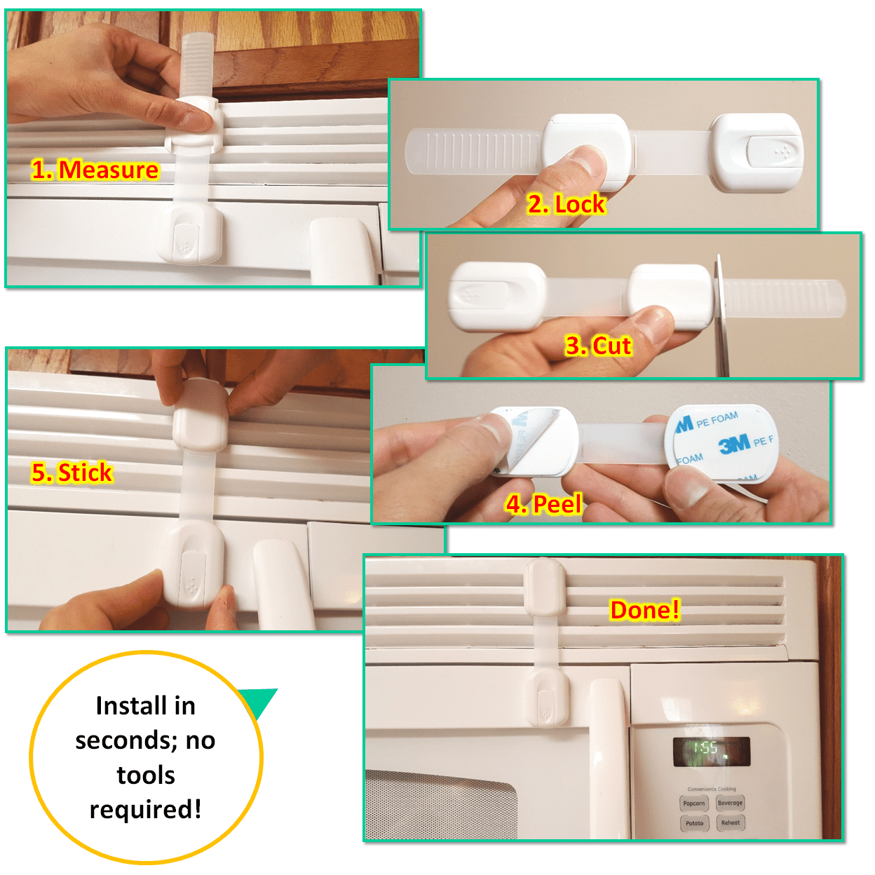 8 Pack Child Proof Cabinet Locks, Baby Proofing for Toilet, Refrigerator, Oven, Trash Can -Multi-Use Child Safety Locks, Easy Install, No Drilling or Damage with 3M Adhesive Adjustable Straps