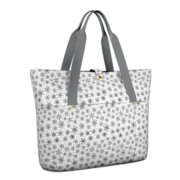 Tote Bag for Women - Black and White Christmas Snowflake Pattern Shoulder Bag - Large Utility Work Duffle Bag with Zipper Handbag for Travel, Work, Sprots