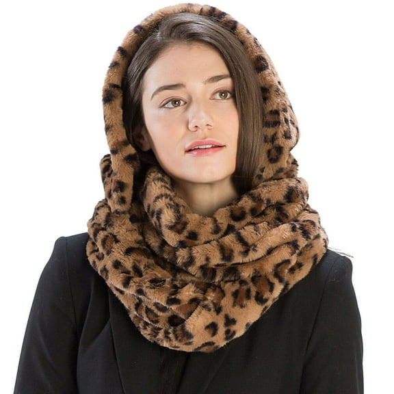 Women's Winter Thick Soft Faux Fur Infinity Hood Scarf Head Scarf Wrap