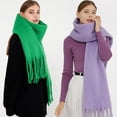 thumbnail image 2 of Chal y Bandana con borlas para mujer, bufanda gruesa de Cachemira de lujo, colores sólidos brillantes, Invierno Fivean unisex, 2 of 2