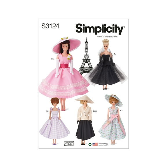 Simplicity Sewing Pattern 3124 - 11-1/2" Fashion Doll Clothes by Andrea Schewe, Size: OS (One Size)