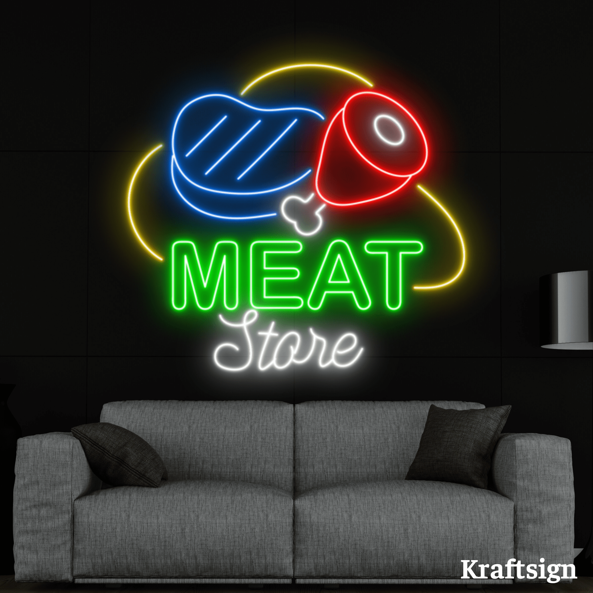 Craftnamesign Meat Store Neon Sign, Meat Shop LED Sign, Meat Wall Art