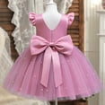 thumbnail image 5 of Girls' Dresses Toddler Fly Sleeve Dresses Pearl Decoration Solid Color Bowknot Birthday Wedding Party Princess Dress Size 5 Y-6 Y, 5 of 7