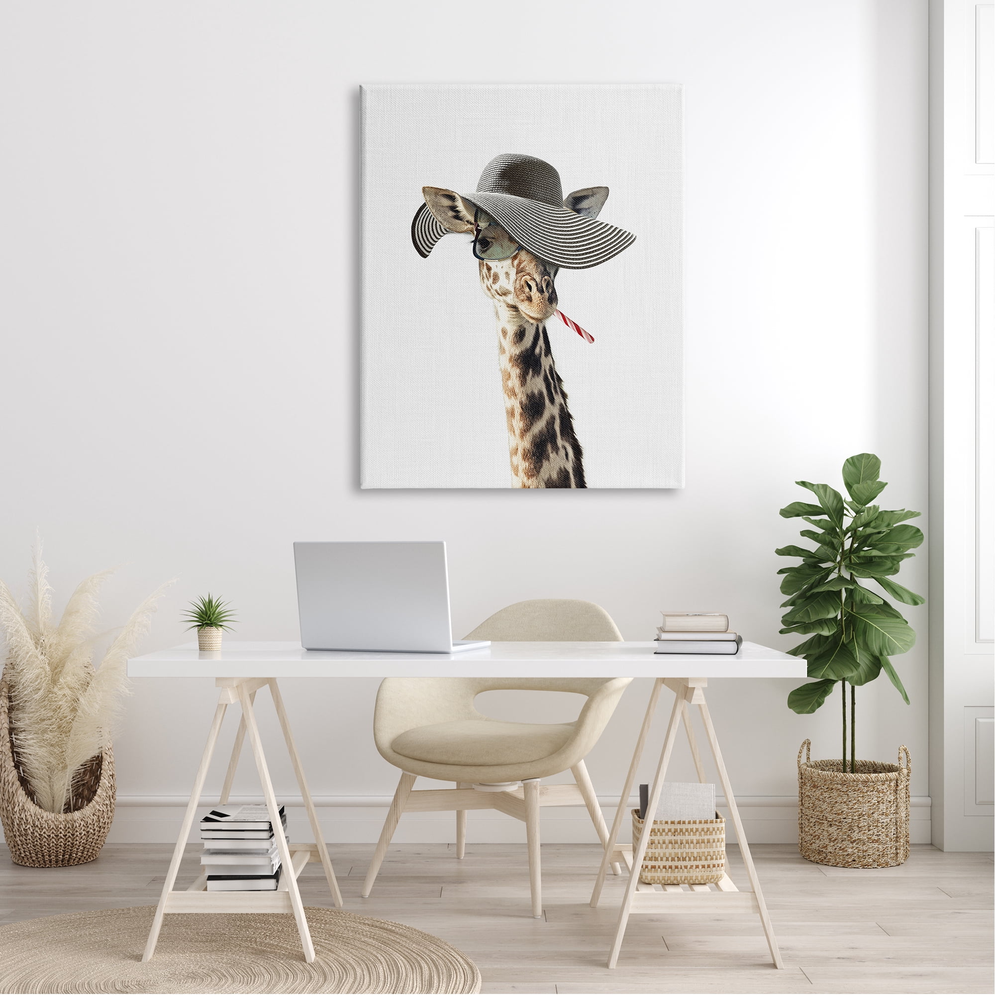 Stupell Industries Trendy Giraffe Striped Sun Hat Sunglasses Portrait Canvas Wall Art, 36 x 48, Design by Tai Prints