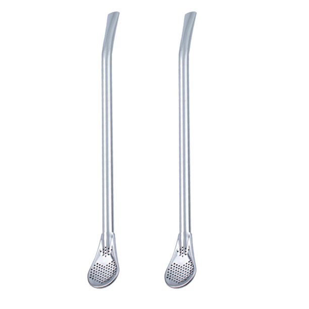 Cuchara de paja con mango largo para mezclar Yerba Mate, cucharadita de filtro de Bombilla de acero inoxidable para fiesta, 2 uds.