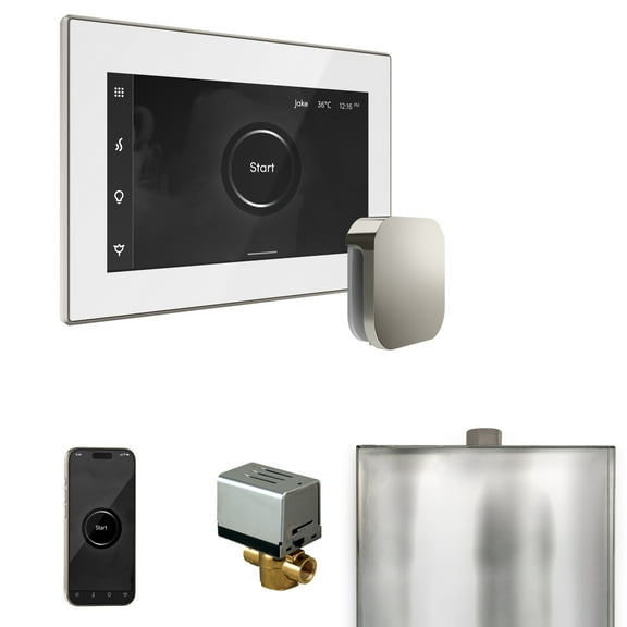 Mr Steam XButler Steam Shower Pkg w/iSteamX Control and Linear Steamhead in White Polished Nickel