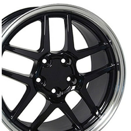 C5 Z06 Rims - 18 Inch C5 Z06 Style Fits: Chevy Camaro Corvette Pontiac Firebird | C5 Z06 Style Rims CV04 18x10.5/17x9.5 Rims Gloss Black Machined Lip SET