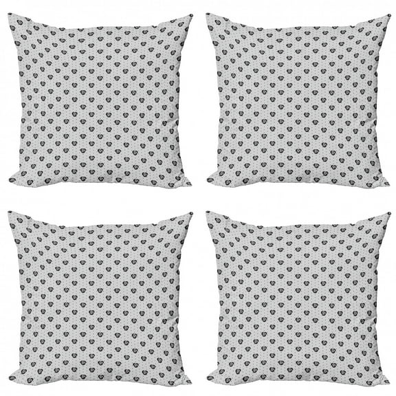 Floral Throw Pillow Cushion Case Pack of 4, Rhythmic Grid Motifs Style Background with Symmetrical Dots Roses, Modern Accent Double-Sided Print, 4 Sizes, Grey Charcoal Grey, by Ambesonne
