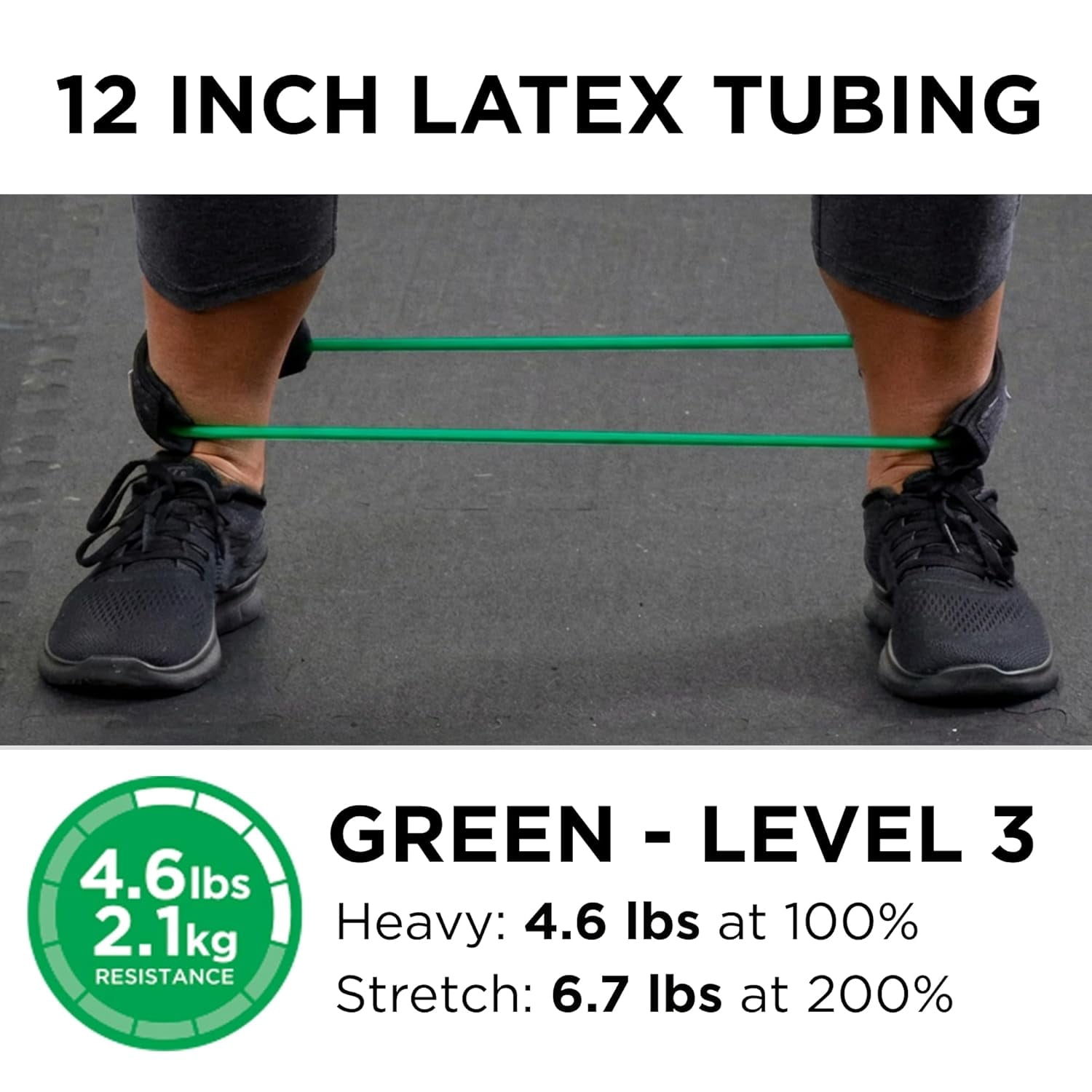 THERABAND Resistance Tubes, 12 IN, Green, Heavy Thickness, 4.6 LBS Resistance, Level 4