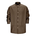 thumbnail image 4 of Fgnfyis Men's Linen Shirt Sets Outfits 2 Pieces Henley Shirts Long Sleeve Loose Yoga Pants Beach Clothing Mens Suits Brown XXXL, 4 of 9