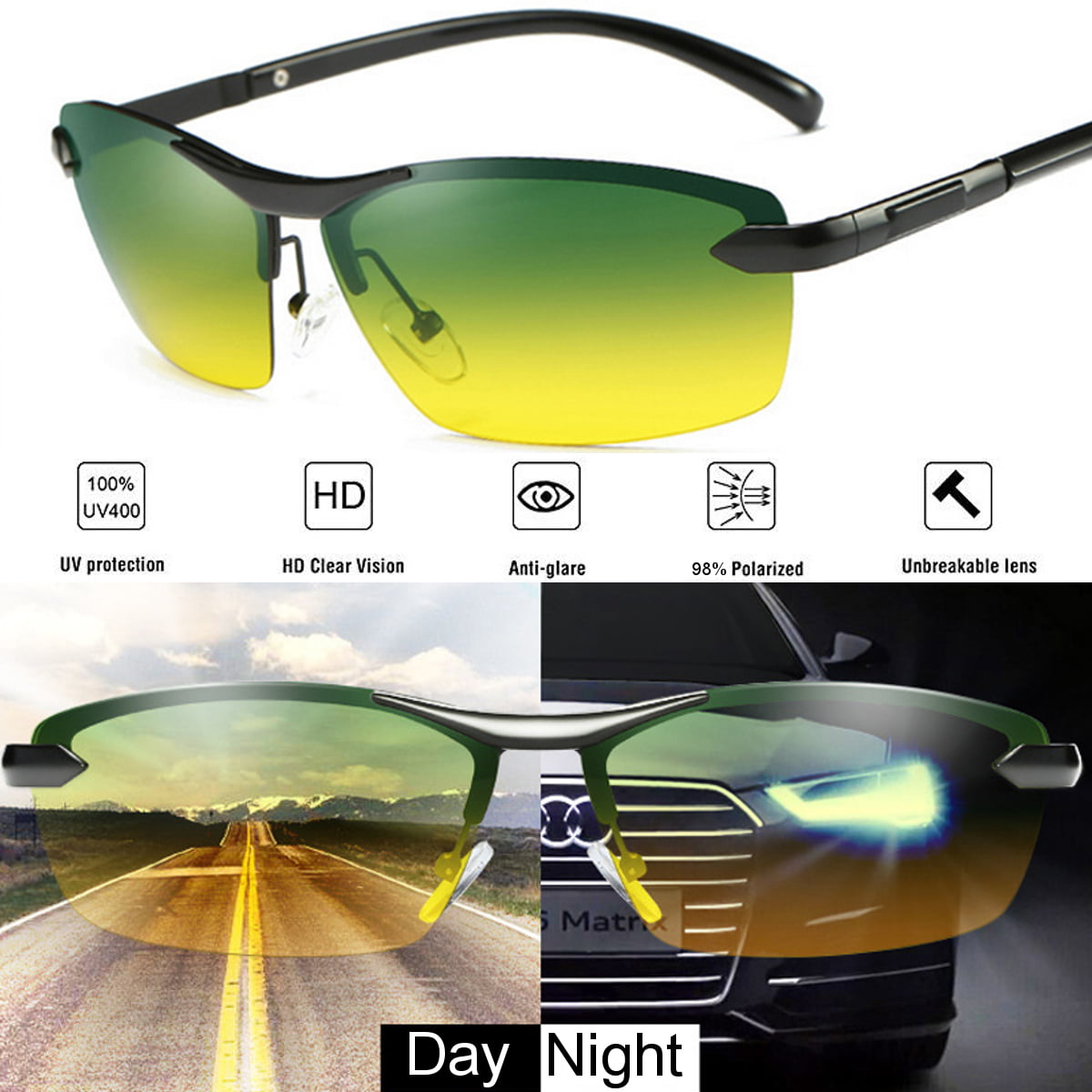 Unisex Polarized Sport Sunglasses Day And Night Outdoor Fashion Driving Eyewear 