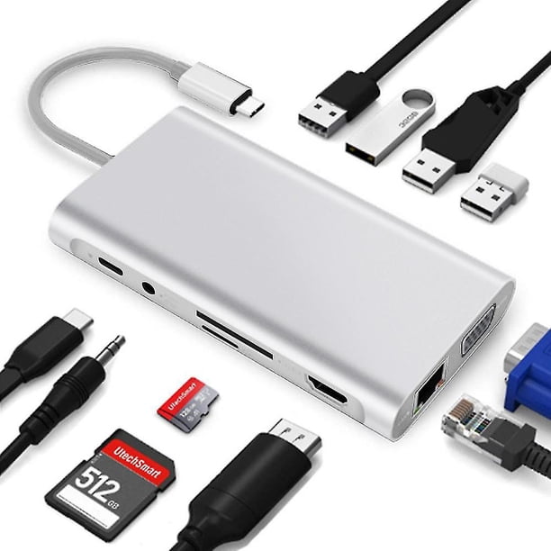 Adaptador multipuerto USB C Hub - Estación de acoplamiento portátil tipo C 11 en 1