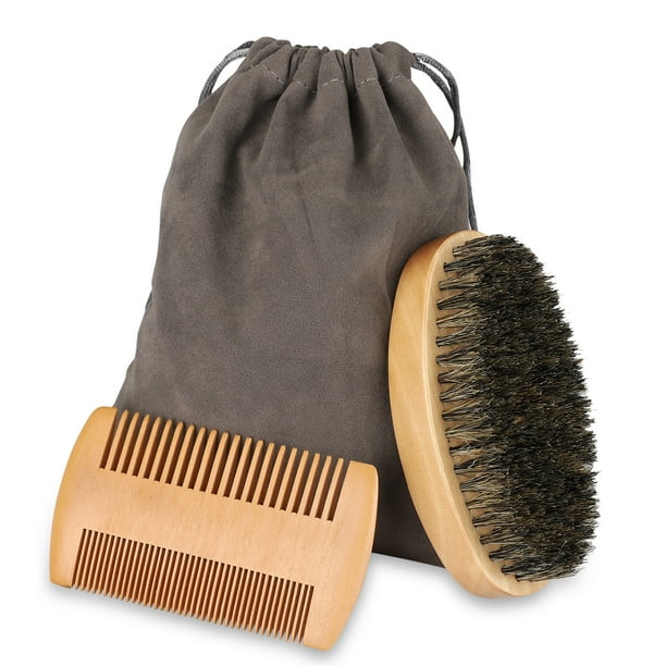 Beard Comb & Beard Brush Set for Men's Care, Boar Bristle Brush and