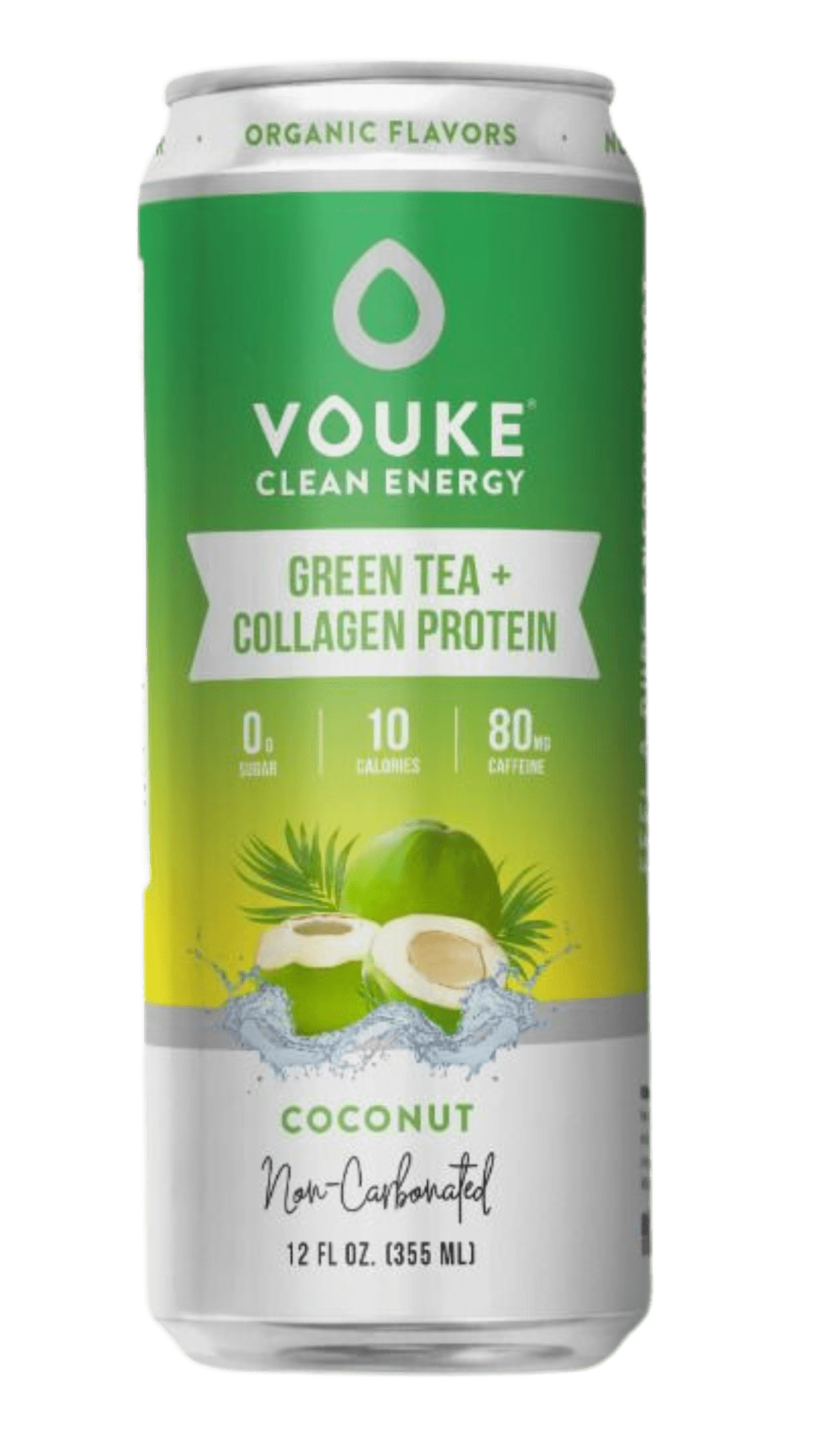 Vouke Coconut Green Tea + Collagen Clean Energy Drink - Non-Carbonated - 80mg Caffeine from Green Tea and matcha, Zero Sugar, 10 Calories (12FL OZ - 12 Pack)