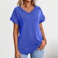 thumbnail image 4 of Soki Women's Tops Basic Casual V Neck Solid Color Pleated Short Sleeved Tee, 4 of 5