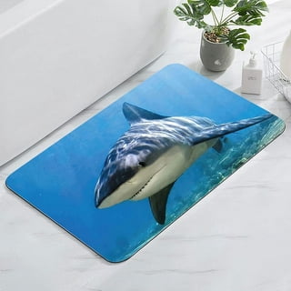 Fishing Navy-blue Aqua Fish Bath Mat for Ocean Bathroom, Teal Fish