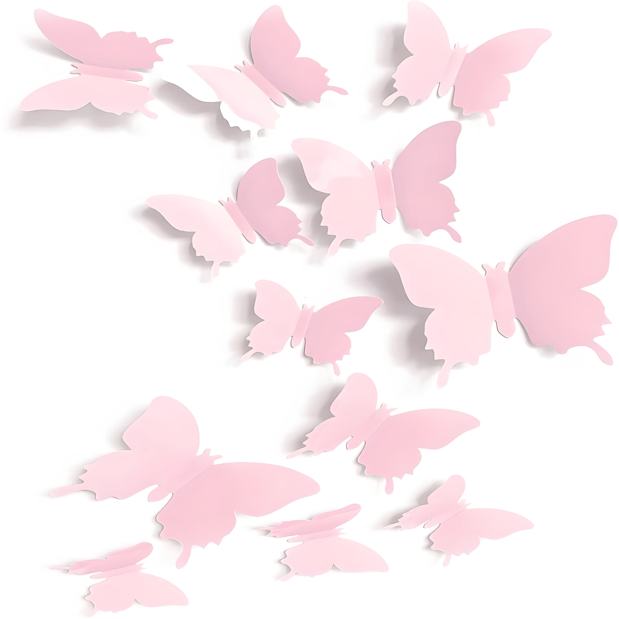 CCOCC Cute Pink Butterfly Wall Decor 24 Pcs,Girls Room Wall Decals,Pastel Aesthetic Butterflies Stickers for Nursery Decorations,Baby Toddler Room Decor for Girls