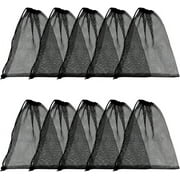 10pcs Mesh Drawstring Bag 10 x 12 inch Black Small Bags With Pull Rope Thicken Portable Storage Bags Outdoor Mesh Organizer Bag for Travel Hike Sports Diving Beach Collecting playthings DIY