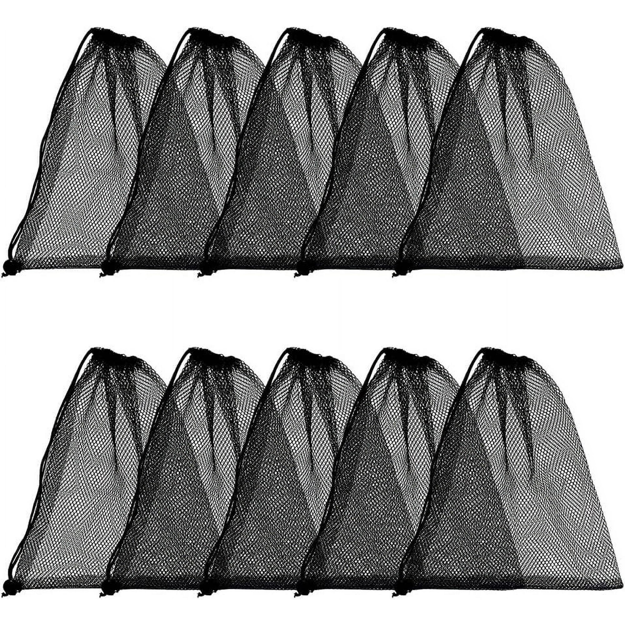 10pcs Mesh Drawstring Bag 10 x 12 inch Black Small Bags With Pull Rope Thicken Portable Storage Bags Outdoor Mesh Organizer Bag for Travel Hike Sports Diving Beach Collecting playthings DIY