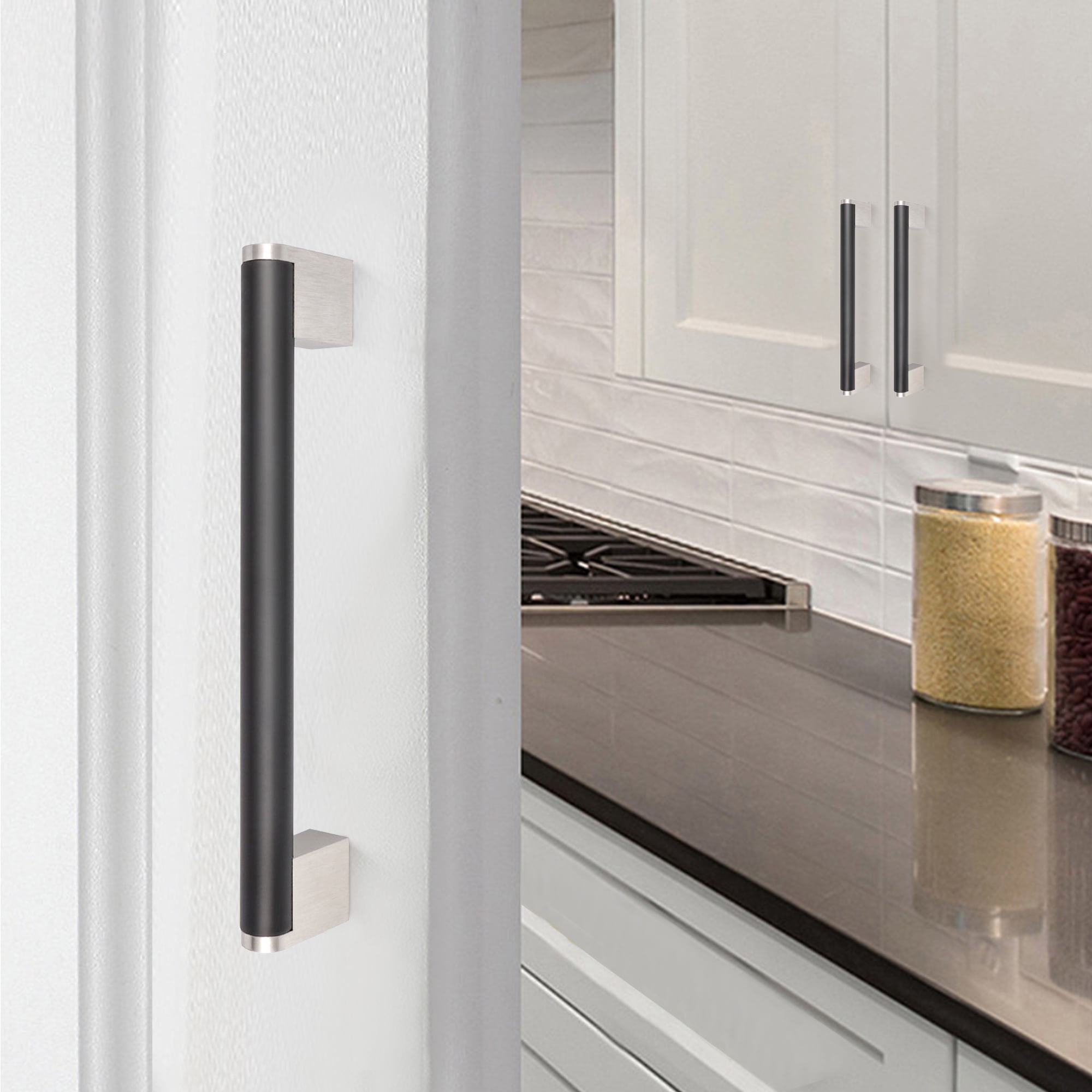 Fulgente 10 Pack Cabinets Handles and Pulls Matte Flat Black Finish (Center To Center 6-1/5'' 160mm) For Drawers Kitchen Drawer Cabinet Doors Hardware Hollow Metal Stainless Steel Satin Modern Style