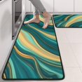 thumbnail image 2 of Kitchen Rugs Sets Of 2,Teal Gold Wave Marble Pattern Anti Fatigue Kitchen Mat Rugs Non Slip Washable,Decorative Kitchen Floor Mats for Kitchen,Sink,Laundry,17"x47"+17"x47", 2 of 5