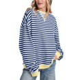 thumbnail image 5 of Womens Oversized Striped Sweatshirt Crewneck Long Sleeve Pullover Top Casual Y2K Fall Clothes 2025 Workout Shirt 05-Blue S, 5 of 5