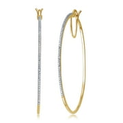 Elegant 0.02 Carat Natural Diamond Accent Hoop Earrings In 14K Yellow Gold Plated