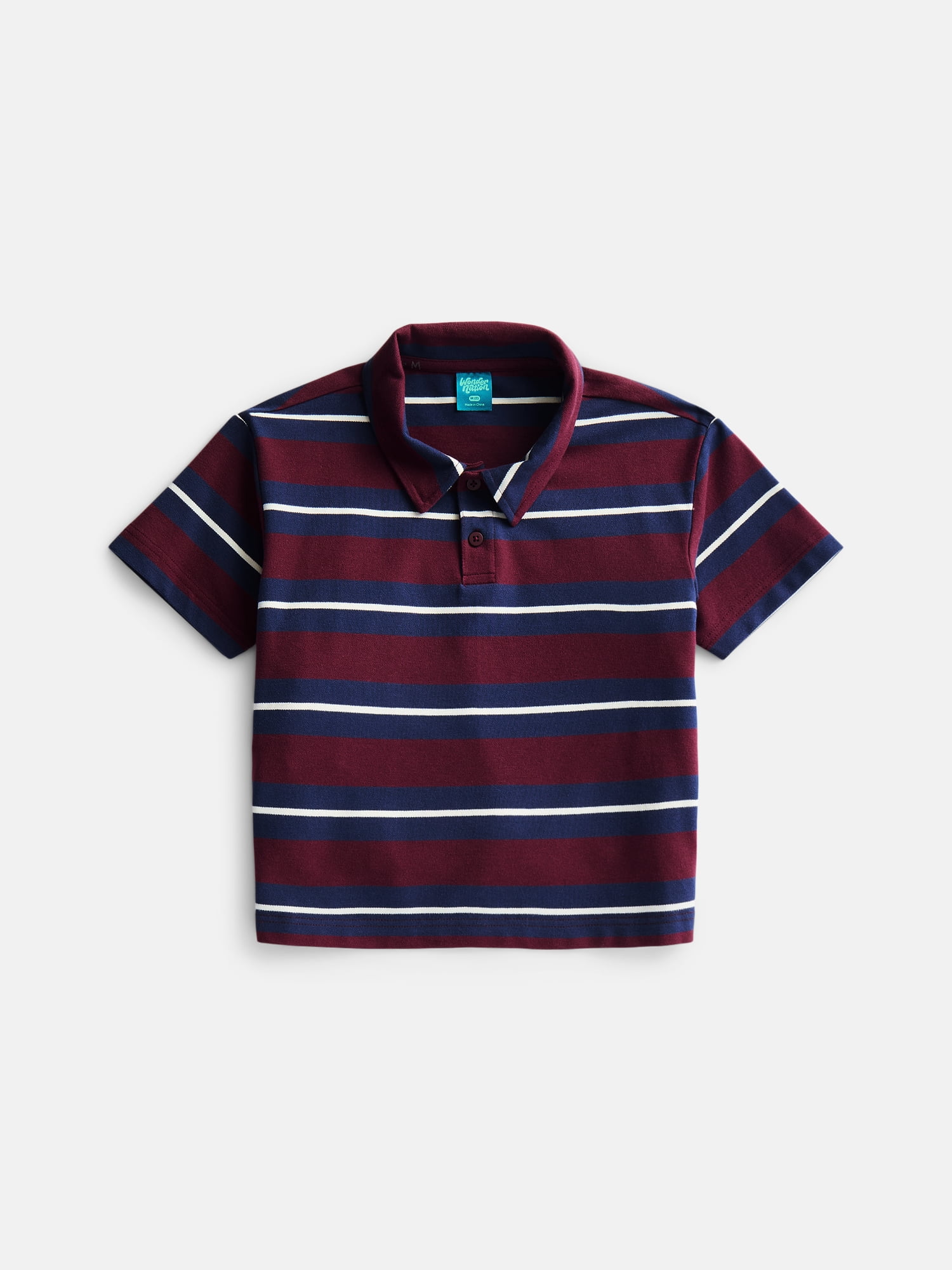 Wonder Nation Boys' Stripe Pique Knit Polo Shirt with Short Sleeves, Sizes 4-18