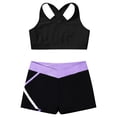 thumbnail image 2 of Alvivi Girls Sport 2 Piece Outfits Sleeveless Crop Tops Shorts Running Training Athletic Tracksuit Black&Lavender 16, 2 of 7