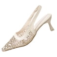 thumbnail image 2 of Miluxas Lace Mesh Slingback Heels for Women Embroidered Kitten Heels Bridal Shoes Pointed Toe Wedding Pumps Gold 6.5(38), 2 of 9